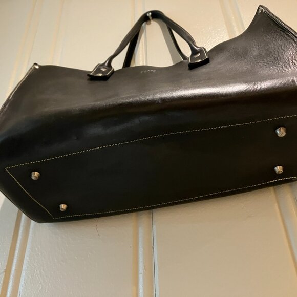 VTG Roots Black Leather Short Handle Handbag with White Stitching - Picture 6 of 13